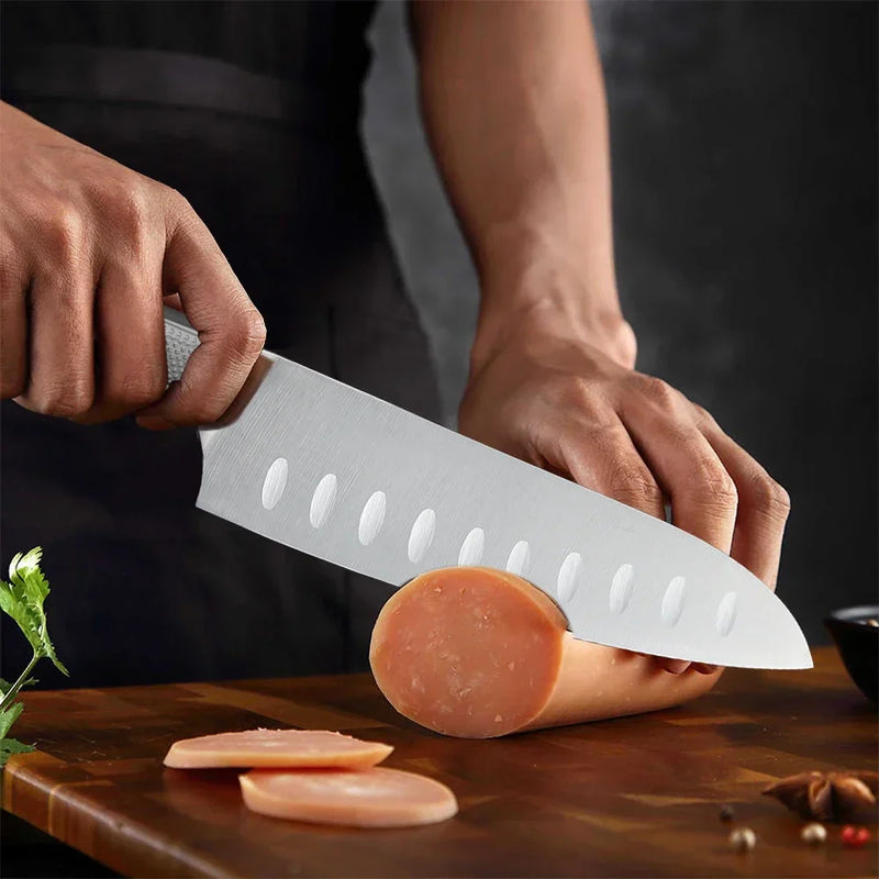 TURWHO 7-inch Professional Japanese Santoku Knife High Carbon German 1.4116 Steel 304 Stainless Steel Handle Kitchen Chef Knives
