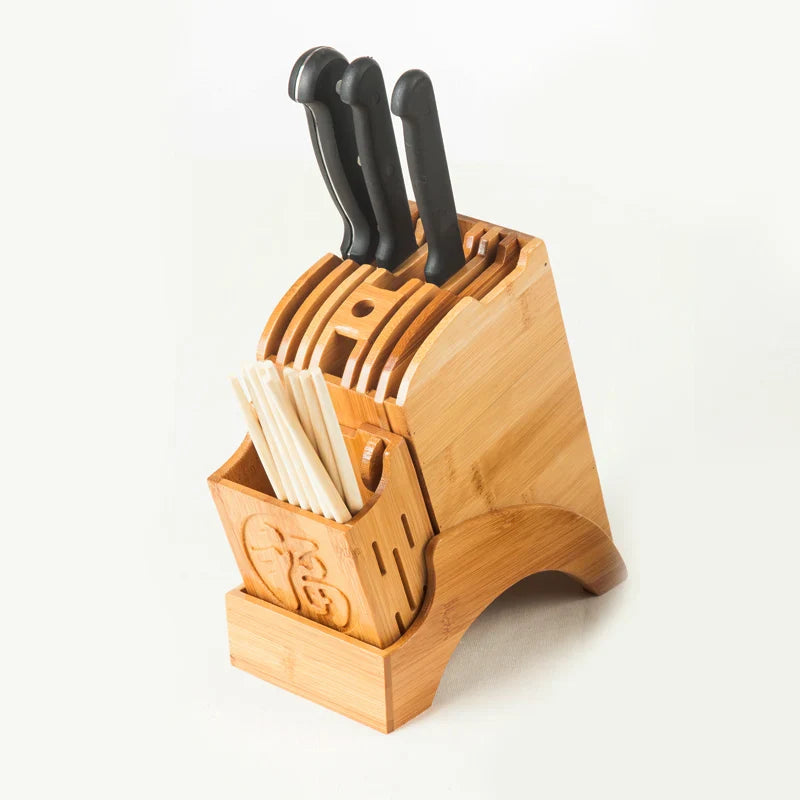 Bamboo Wood Knife Holder Desktop 9Slot Chef knives Rack Meat Fish Slicing Cutter Cleaver Storage Knife Stand Kitchen Accessories