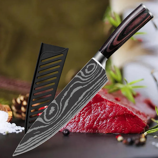 kitchen knives 7CR17 High Carbon Stainless Steel Damascus Drawing Gyuto Cleaver Set Slicer Santoku Knife Chef knife