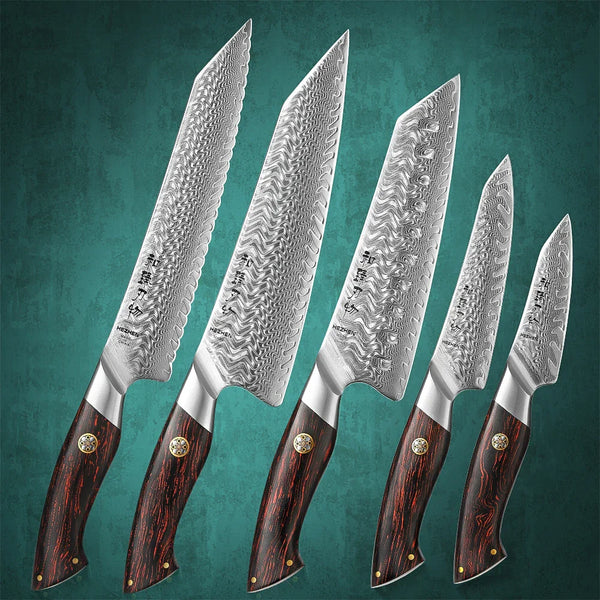 HEZHEN 1PC or 5PC Knife Set Chef Knife 73 Layers Damascus Steel Kitchen Knives Cooking Tools Powder Steel Core Cutlery