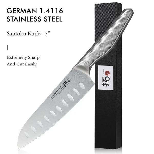 TURWHO 7 Inch Professional Japanese Santoku Knife High Carbon German 1.4116 Steel 304 Stainless Steel Handle Kitchen Chef Knives