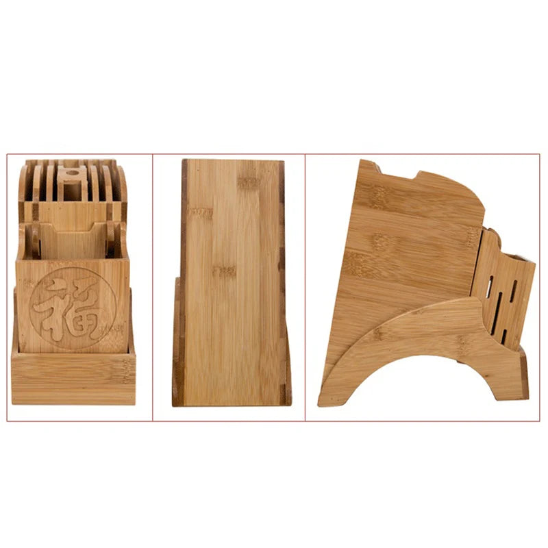 Bamboo Wood Knife Holder Desktop 9Slot Chef knives Rack Meat Fish Slicing Cutter Cleaver Storage Knife Stand Kitchen Accessories