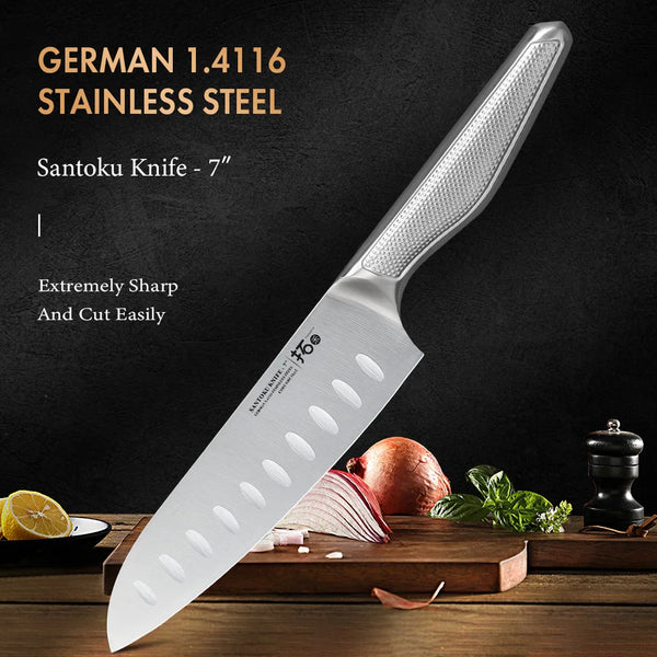TURWHO 7-inch Professional Japanese Santoku Knife High Carbon German 1.4116 Steel 304 Stainless Steel Handle Kitchen Chef Knives