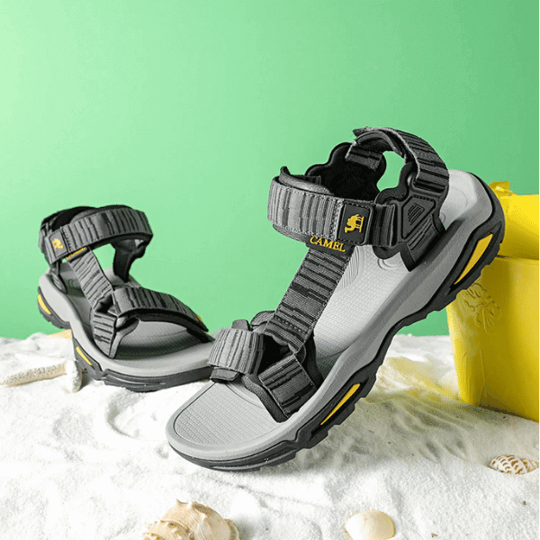 Comfortable summer sandals for men with adjustable black straps and durable textured soles