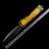 Microtech Combat Troodon D/E Fluted Ultem Signature Series – Transparent Amber Top Handle & Firing Button – Black DLC Premium D2 Double-Edged Tactical OTF Automatic Knife