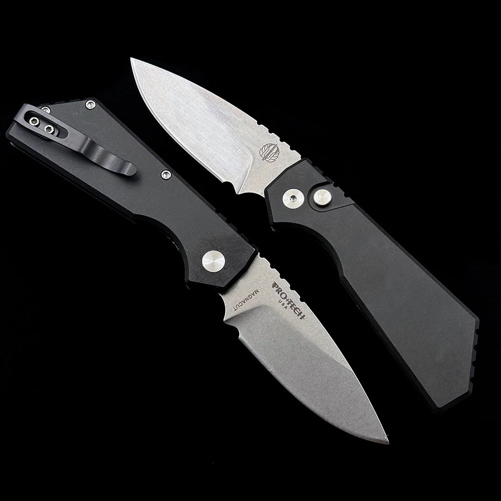 ProTech Strider PT201 PT+ AUTO Folding Knife – 3.05" CPM-MagnaCut Stonewash Blade – Black T6-6061 Aluminum Handle