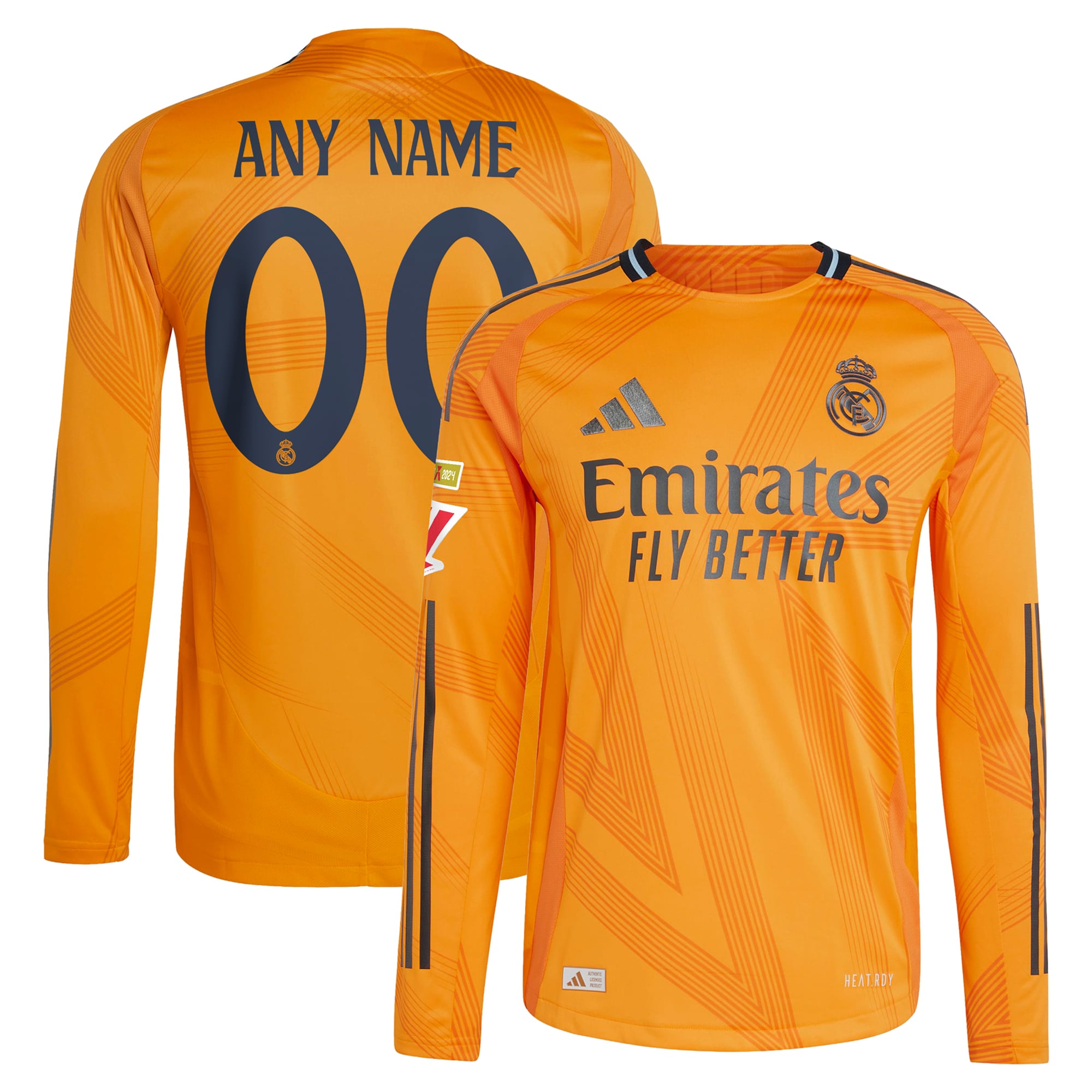 Real Madrid adidas 2024/25 Away Long Sleeve Custom Authentic T-shirt - Orange