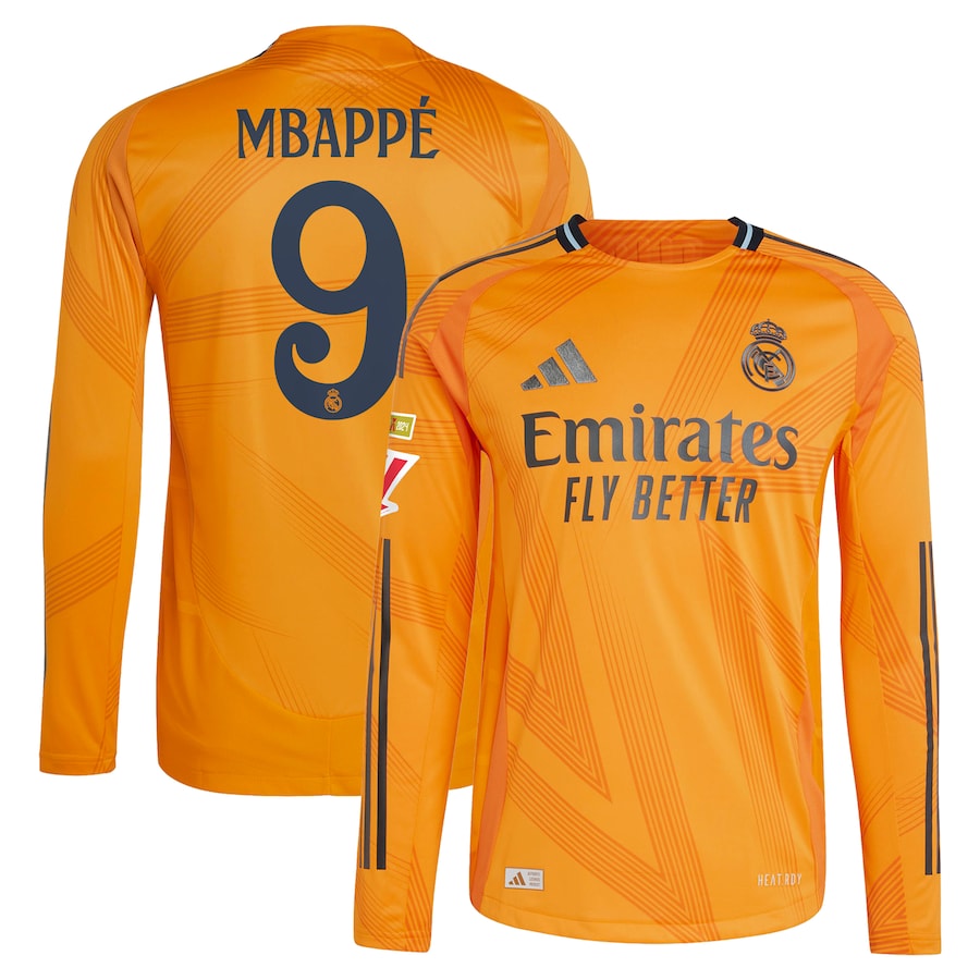 Kylian Mbappé Real Madrid adidas 2024/25 Away Long Sleeve Player Authentic T-shirt - Orange