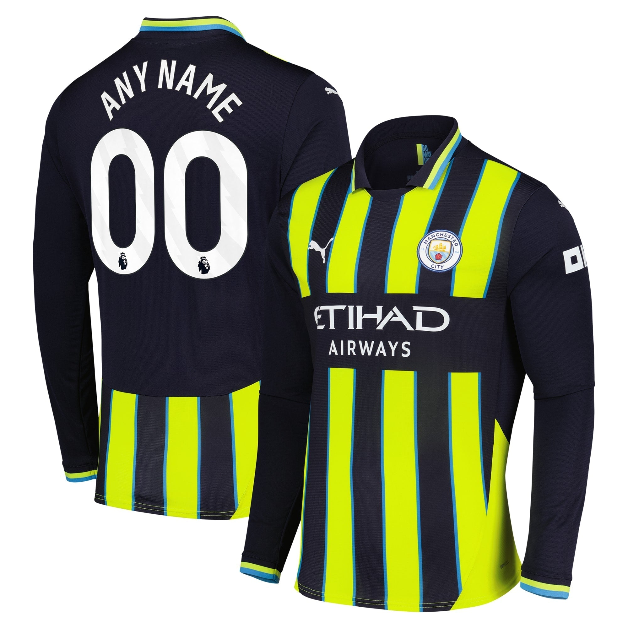 Manchester City Puma 2024/25 Away Long Sleeve Custom Authentic T-shirt - Navy