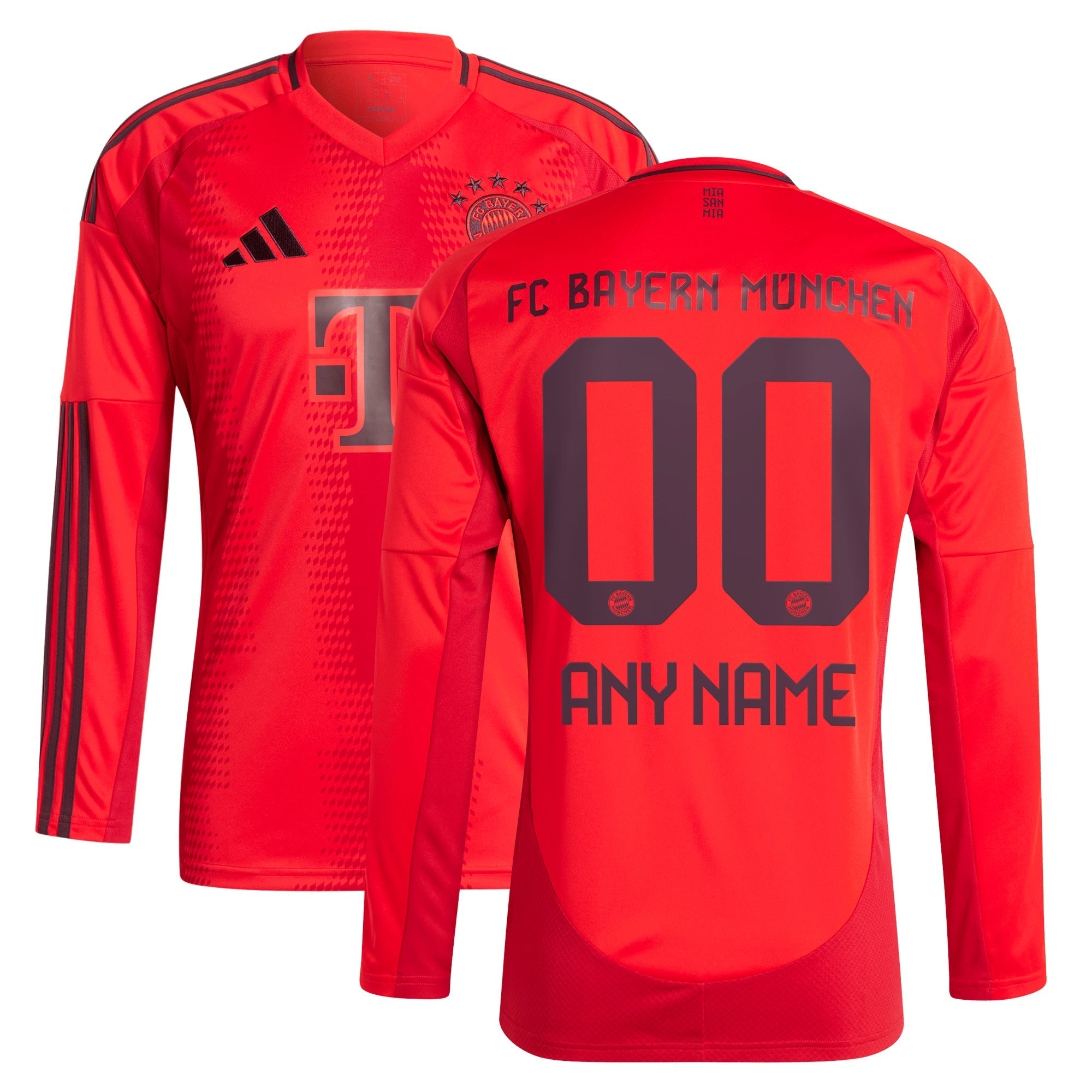 Selected slide 1 of 3Display slide 2 of 3Display slide 3 of 3 Bayern Munich adidas 2024/25 Home Long Sleeve Custom Authentic T-shirt - Red