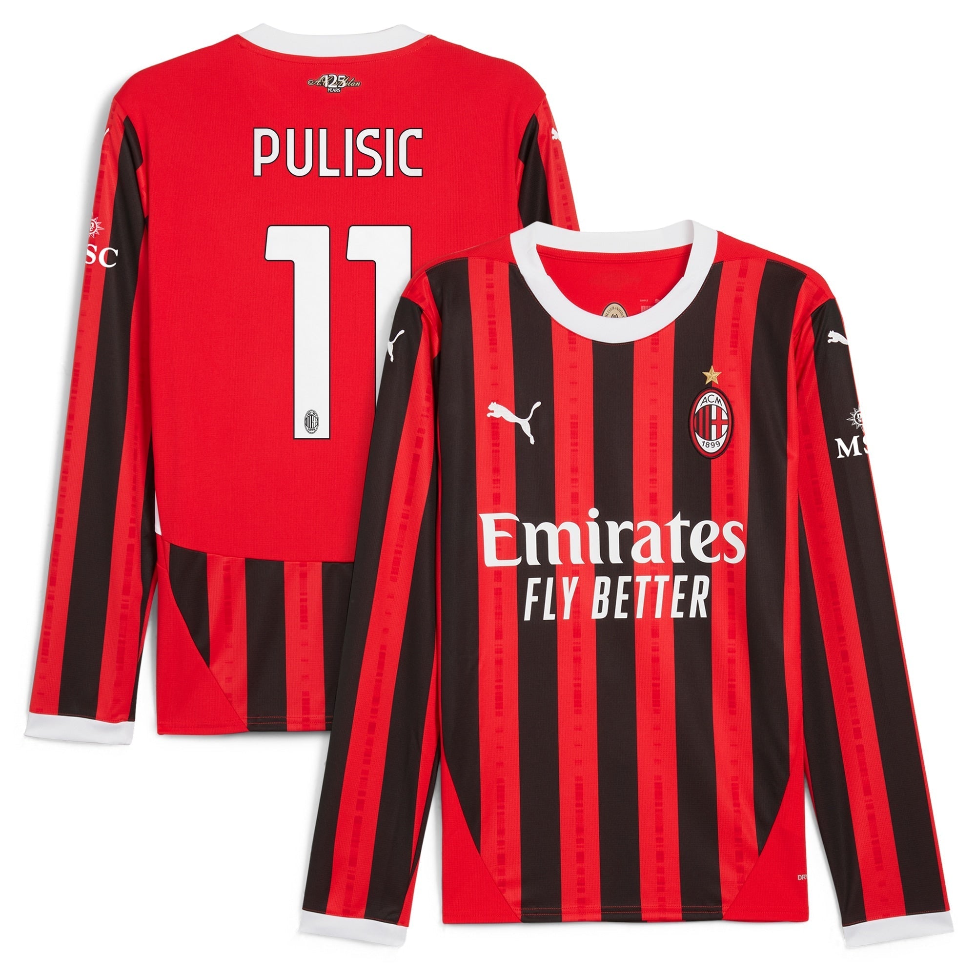 Christian Pulisic AC Milan Puma 2024/25 Home Long Sleeve Player Authentic T-shirt - Red