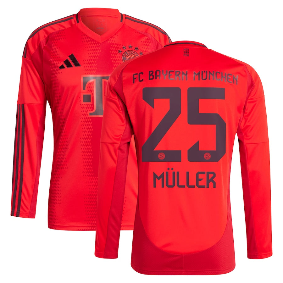 Thomas Müller Bayern Munich adidas 2024/25 Home Long Sleeve Player Authentic T-shirt - Red
