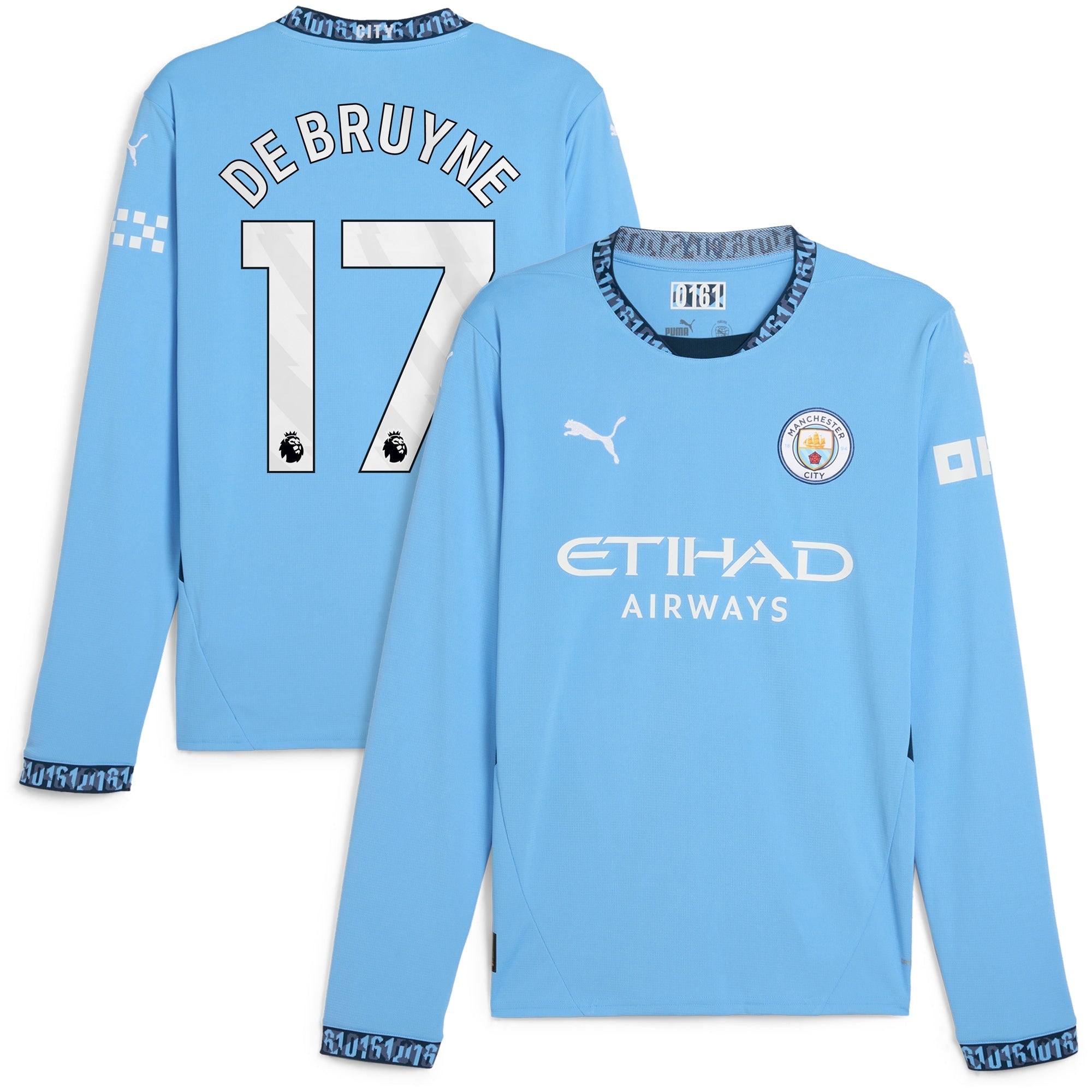 Kevin De Bruyne Manchester City Puma 2024/25 Home Long Sleeve Player Authentic T-shirt - Light Blue