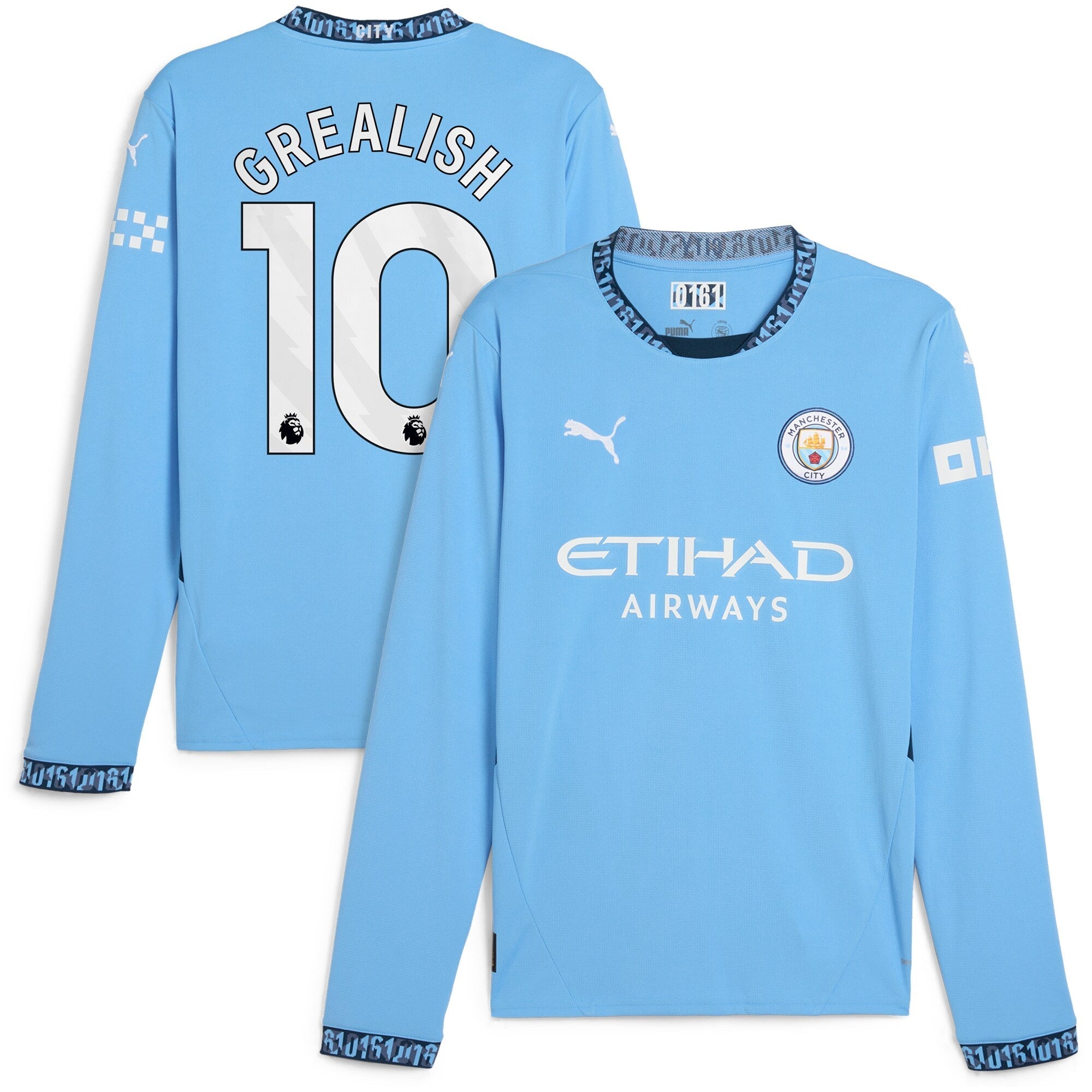 Jack Grealish Manchester City Puma 2024/25 Home Long Sleeve Player Authentic T-shirt - Light Blue