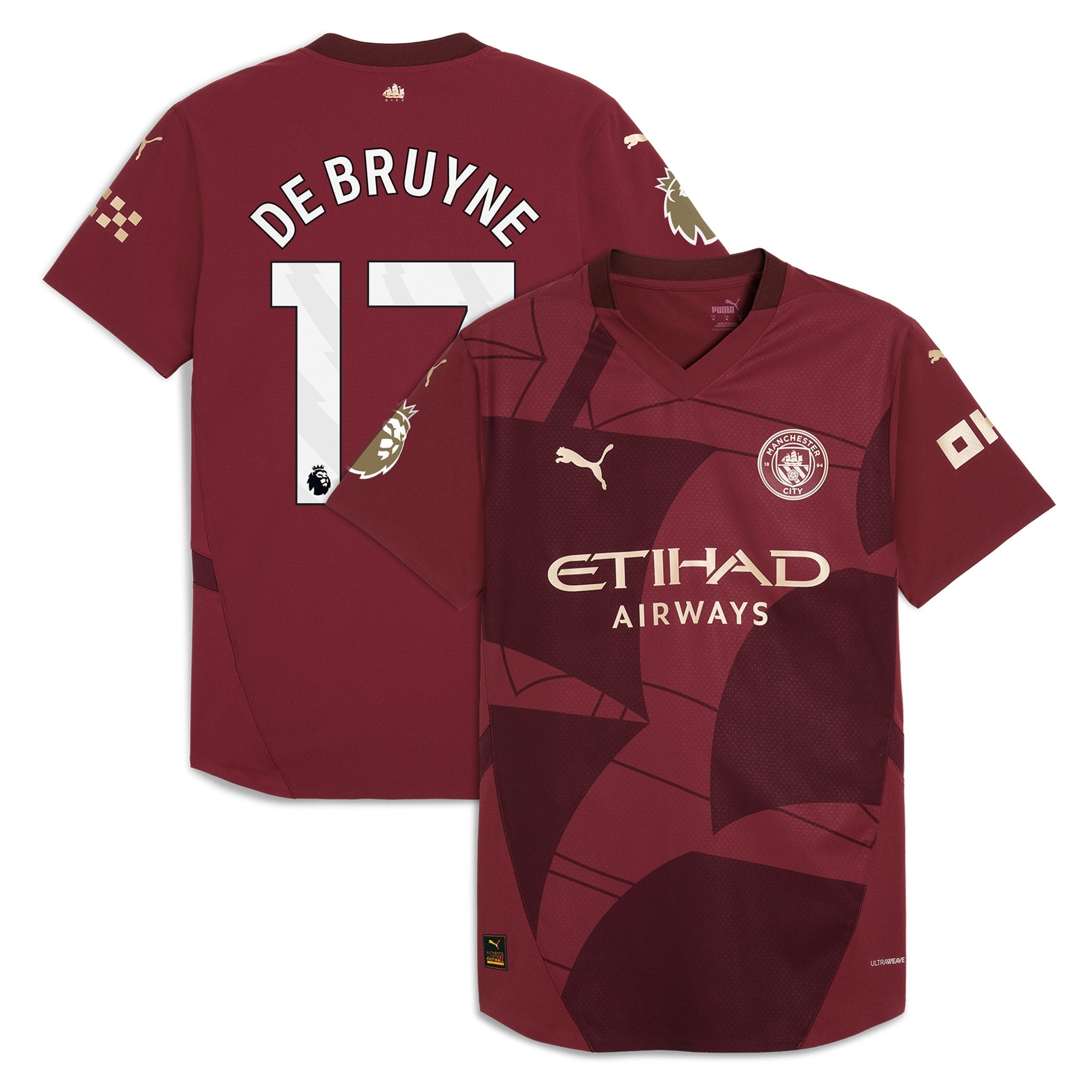 Kevin De Bruyne Manchester City Puma 2024/25 Third Player Authentic T-shirt - Burgundy