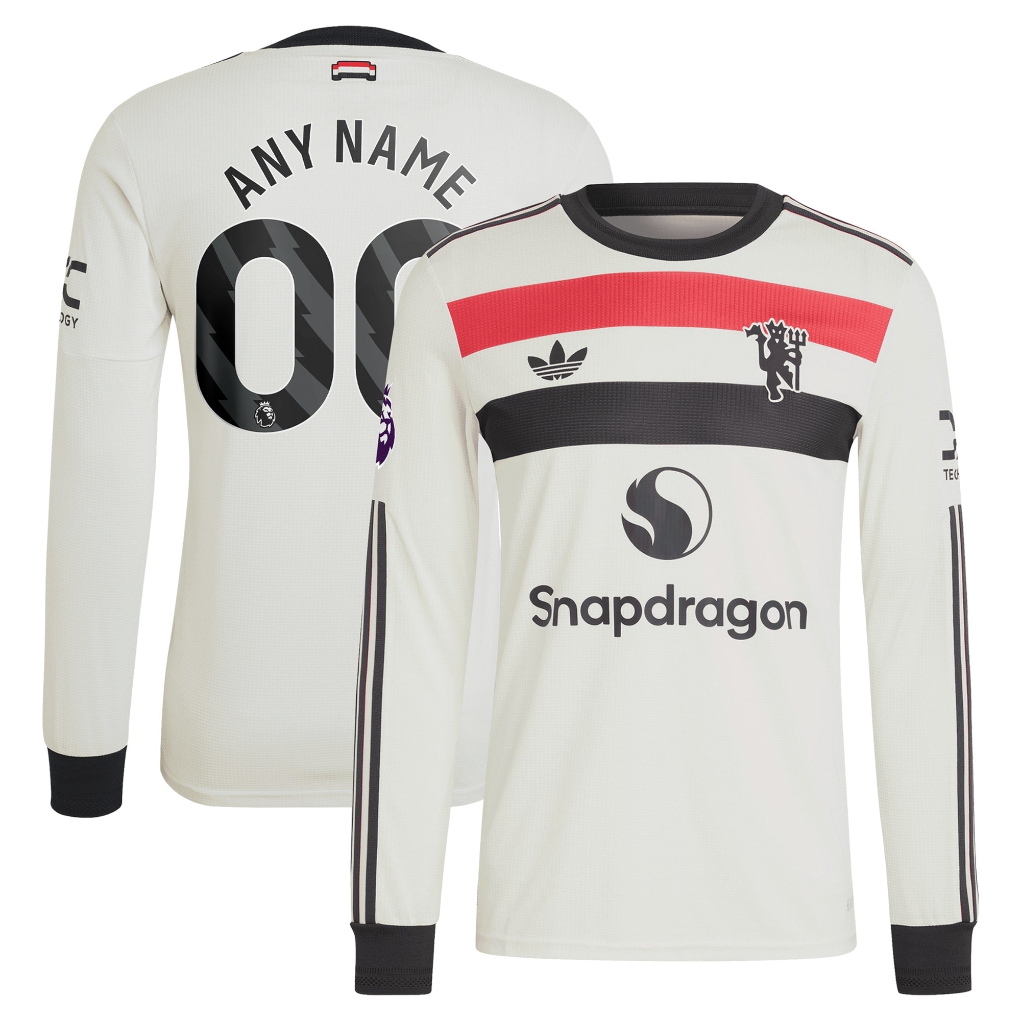 Manchester United adidas Originals 2024/25 Third Custom Long Sleeve Authentic T-shirt - Cream