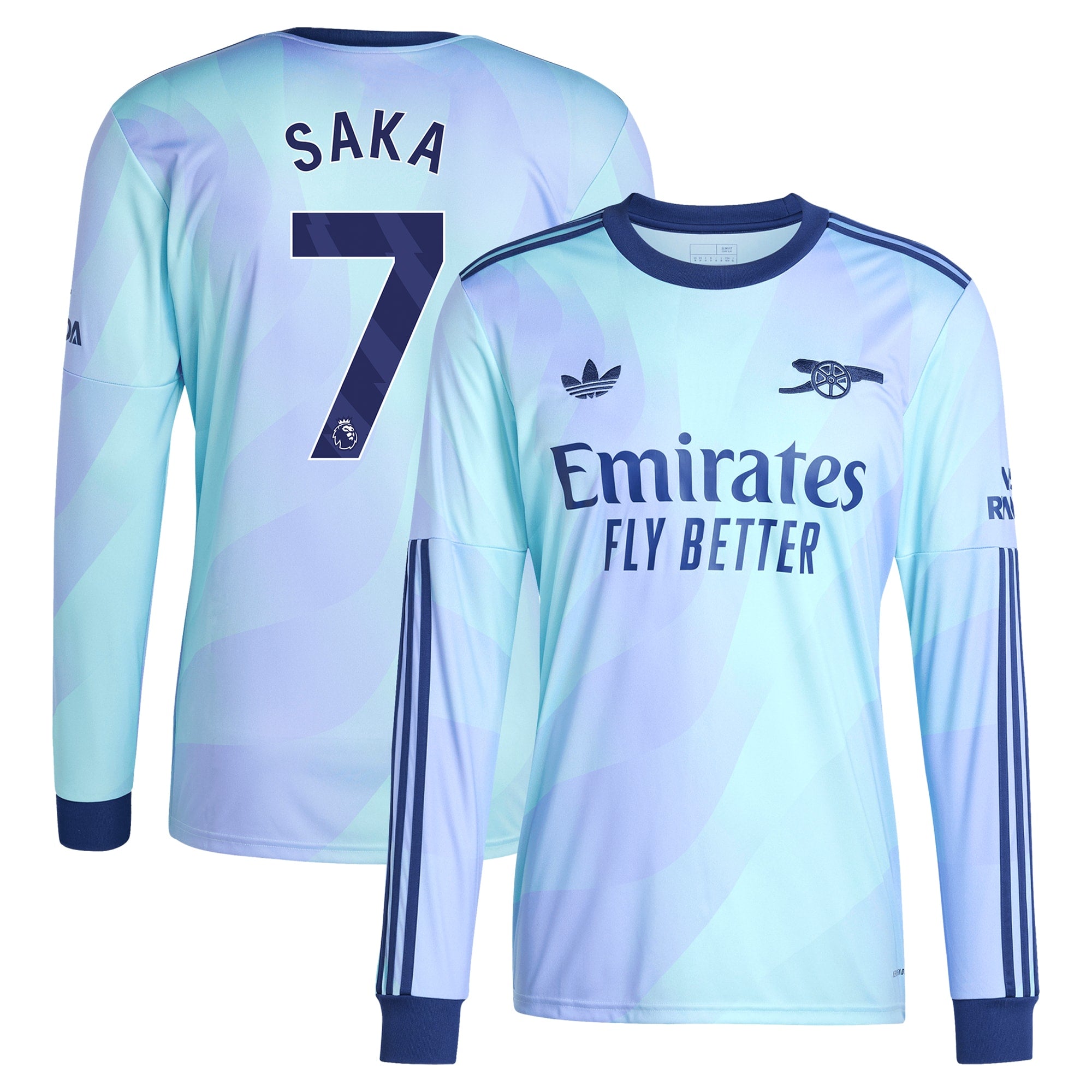 Bukayo Saka Arsenal adidas Originals 2024/25 Third Long Sleeve Player Authentic T-shirt - Aqua