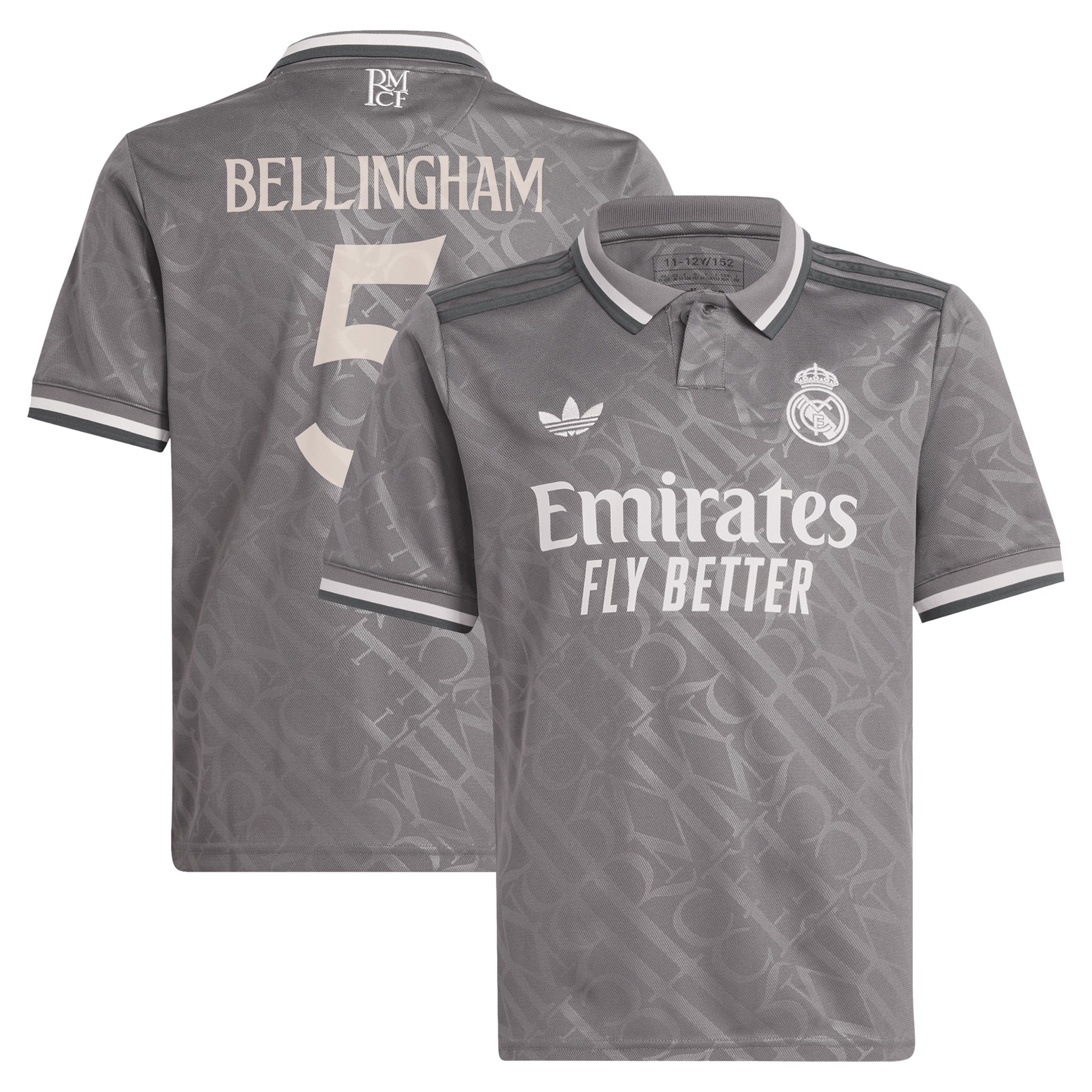 Jude Bellingham Real Madrid adidas Originals Youth 2024/25 Third Player Authentic T-shirt - Charcoal