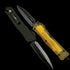 Microtech Combat Troodon D/E Fluted Ultem Signature Series – Transparent Amber Top Handle & Firing Button – Black DLC Premium D2 Double-Edged Tactical OTF Automatic Knife