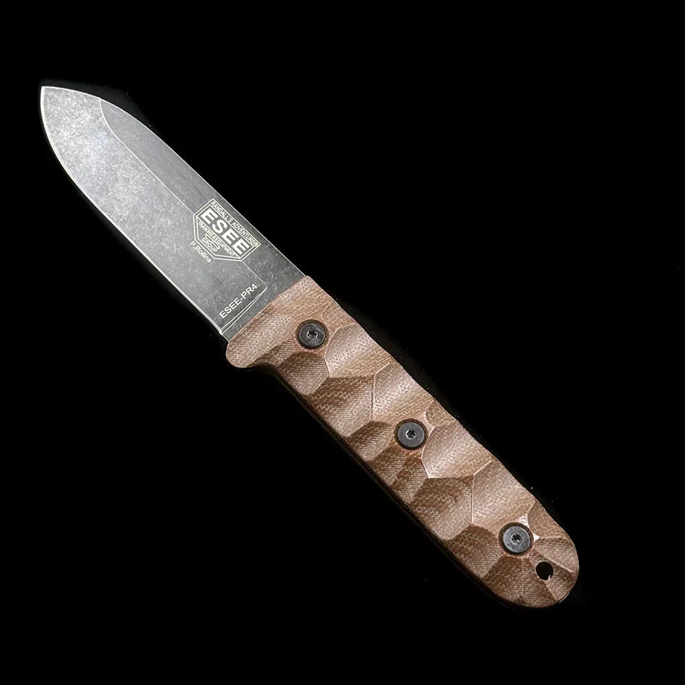 ESEE-PR4 Camp Lore Fixed Blade Straight Knife – 3.90" 1095 High Carbon Steel Blade – Textured G10 Handle Outdoor Survival Tool