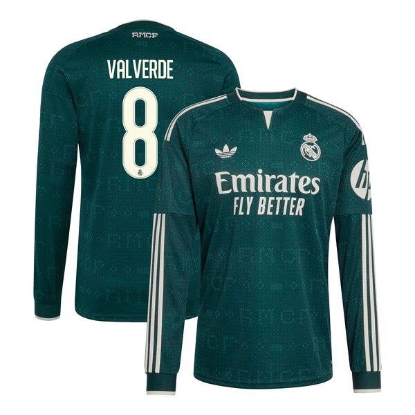 Federico Valverde Real Madrid adidas 2026/27 Away Replica Long Sleeve Jersey - Green