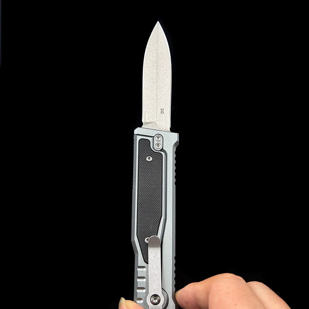 REATE Gravity Double Blade Knife – 3.15" D2 Steel Satin Blade – Aluminum & G10 Hybrid Handle