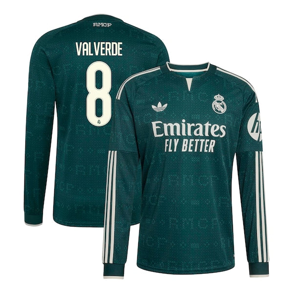 Federico Valverde Real Madrid adidas 2026/27 Away Replica Long Sleeve Jersey - Green
