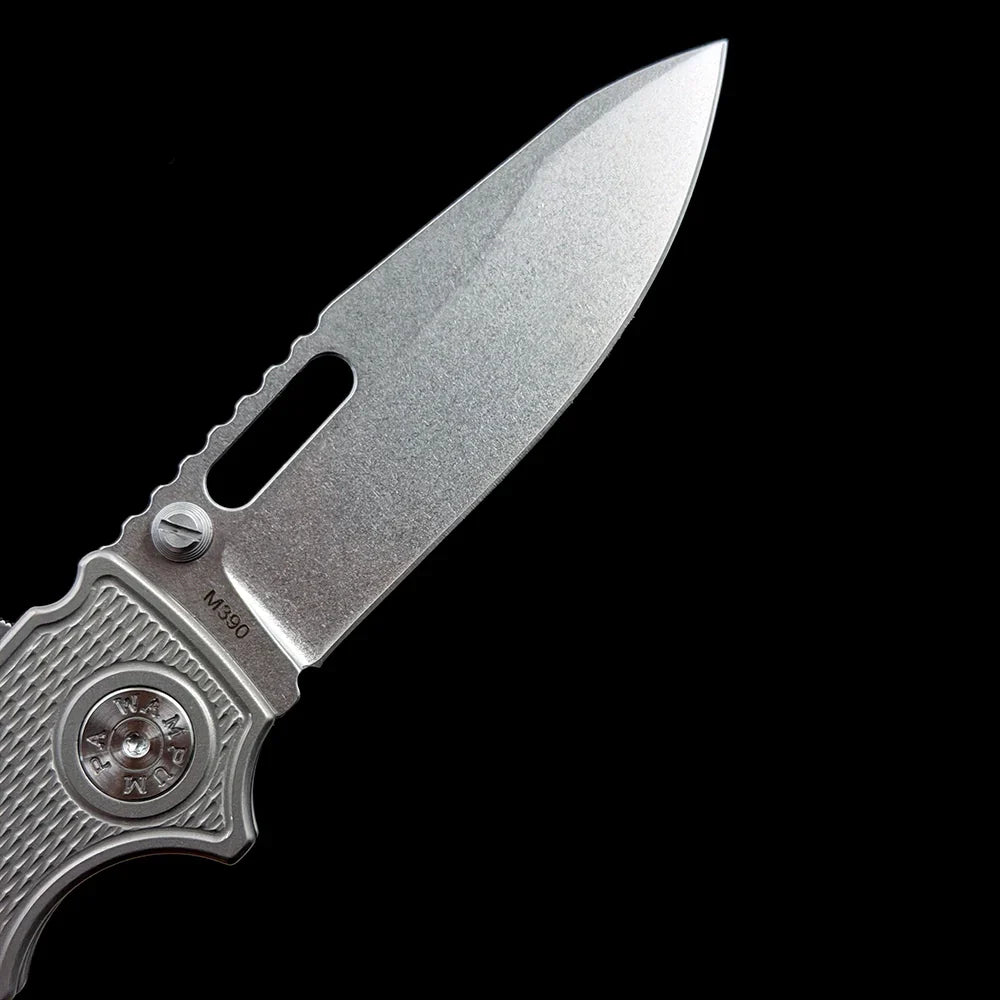 Demko Dynamics MG AD20S Folding Knife – 3.25" M390 Premium Steel Shark-Foot Blade – Precision Titanium Alloy Handle