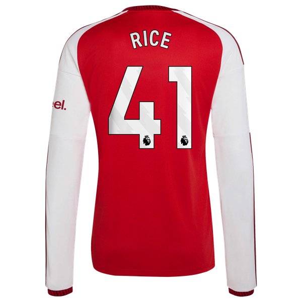 Declan Rice Arsenal adidas 2026/27 Home Replica Long Sleeve Jersey - Red