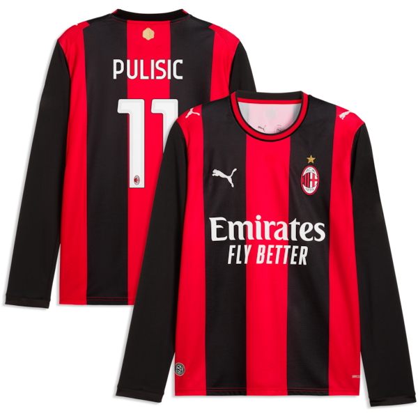 Puma Christian Pulisic AC Milan 2026/27 Home Replica Long Sleeve Jersey Black/Red