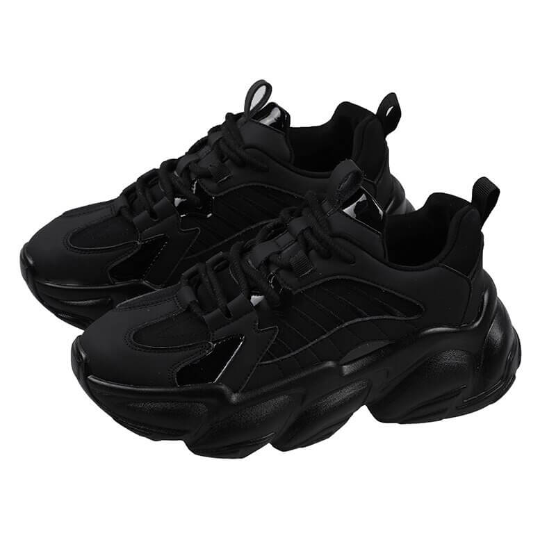 Women's Lace up Sneakers Black chunky Platform White Casual Leather breathable Fashion All-match Female Ladies Sports Sneakers