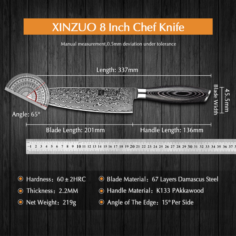 Chef Knife Japanese Style VG10 Damascus For Kitchen