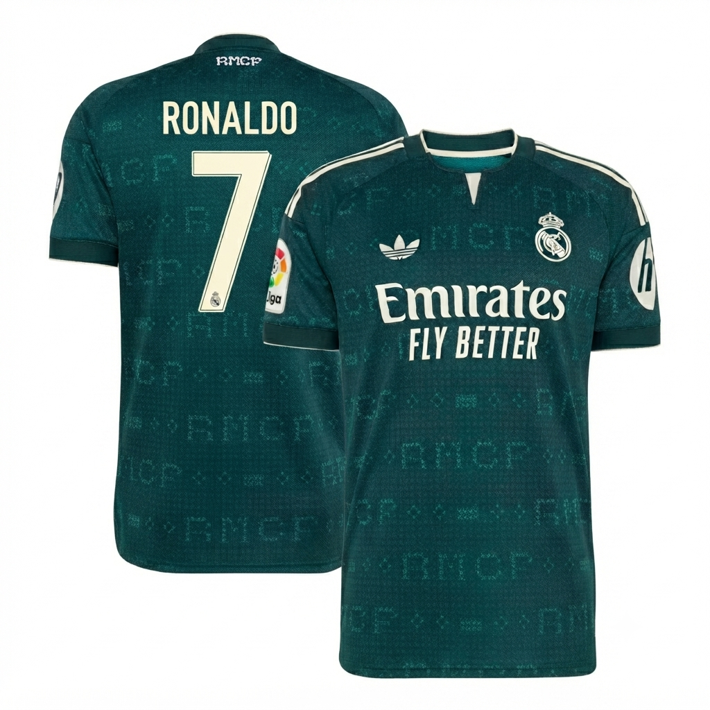 Dark Green & White Soccer Jersey – Madrid Style 2026/27 (Ronaldo #7)