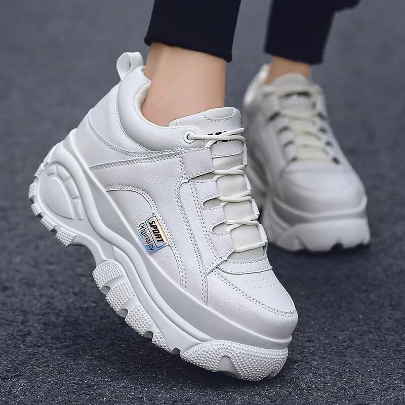Fashion Thick Sole Women Sneakers Leather Platform Female Casual Shoes Chunky Sneakers 2019 Autumn Winter Women Creepers XU128