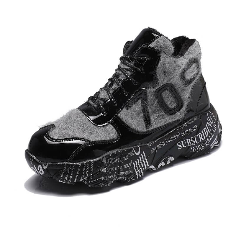 Furry Chunky Sneakers Women Graffiti Sole Winter Shoes
