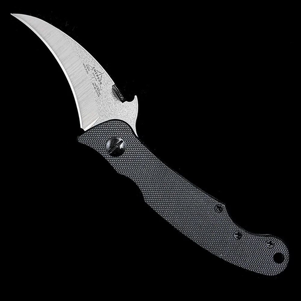 Emerson Elvia Tactical Flipper Knife – 2.75" 154CM Stainless Steel Hawkbill Blade – Textured G10 Handle Combat Folding Claw Knife