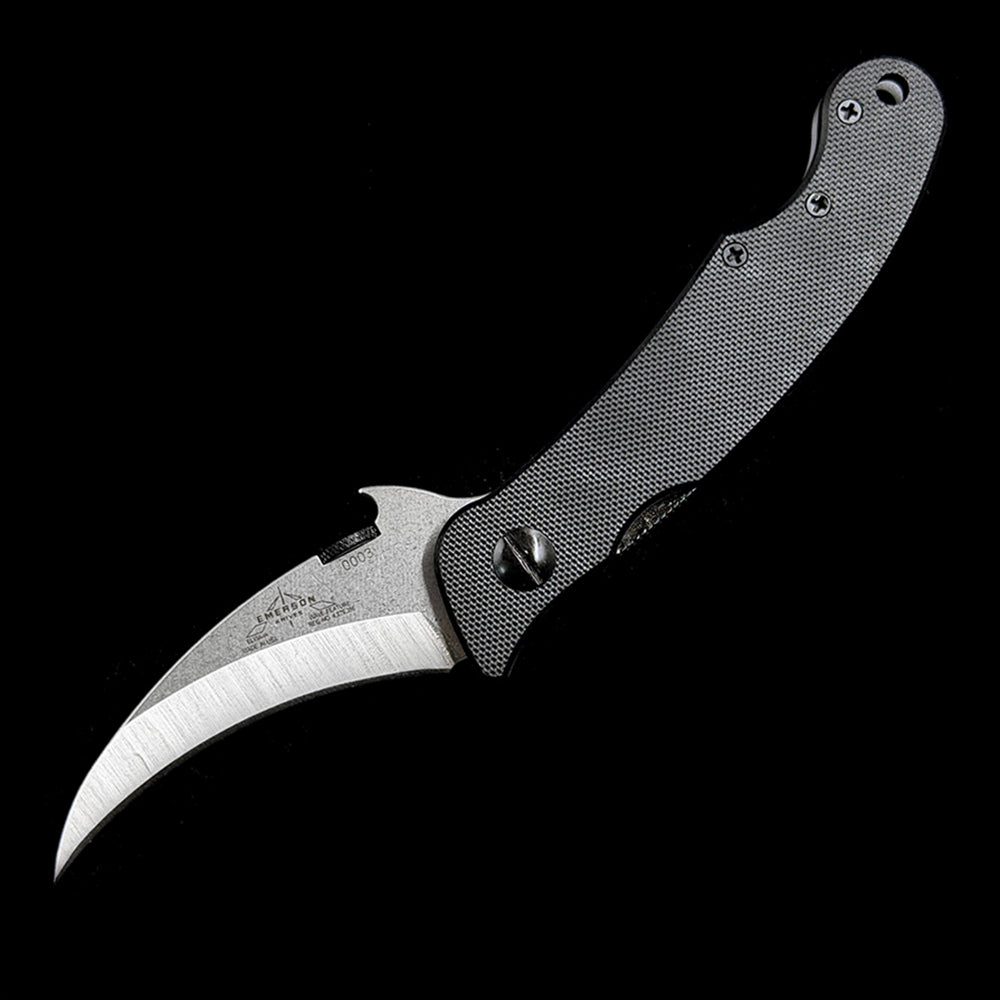 Emerson Elvia Tactical Flipper Knife – 2.75" 154CM Stainless Steel Hawkbill Blade – Textured G10 Handle Combat Folding Claw Knife