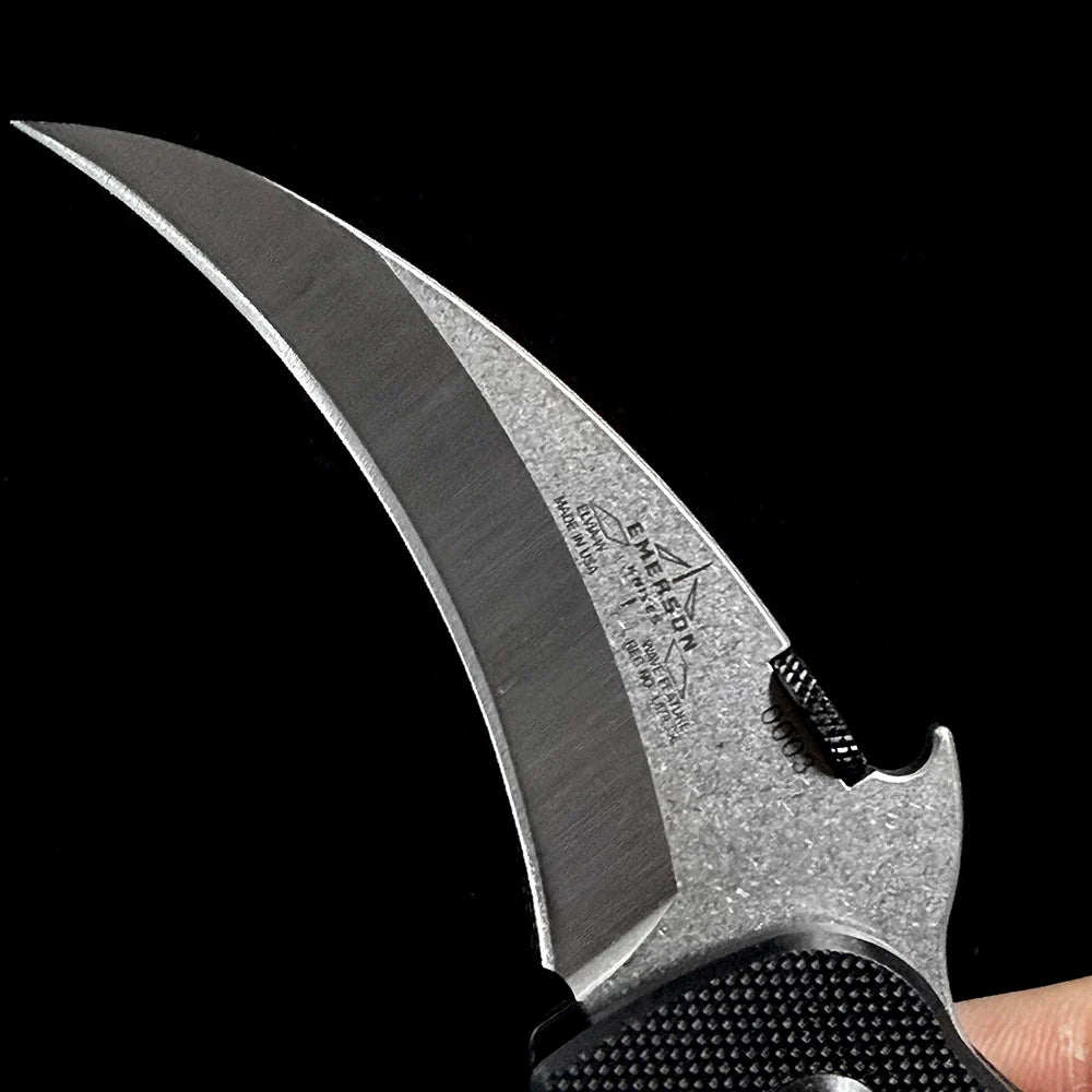 Emerson Elvia Tactical Flipper Knife – 2.75" 154CM Stainless Steel Hawkbill Blade – Textured G10 Handle Combat Folding Claw Knife