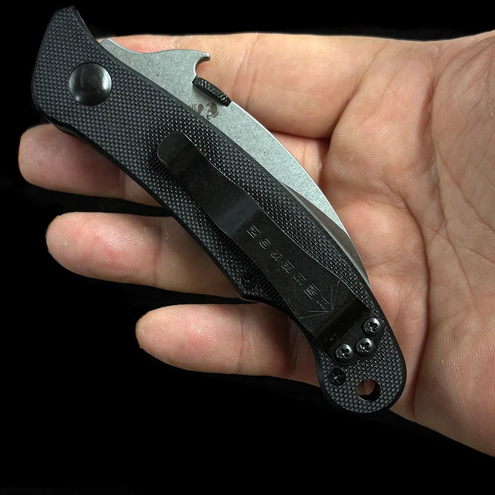 Emerson Elvia Tactical Flipper Knife – 2.75" 154CM Stainless Steel Hawkbill Blade – Textured G10 Handle Combat Folding Claw Knife