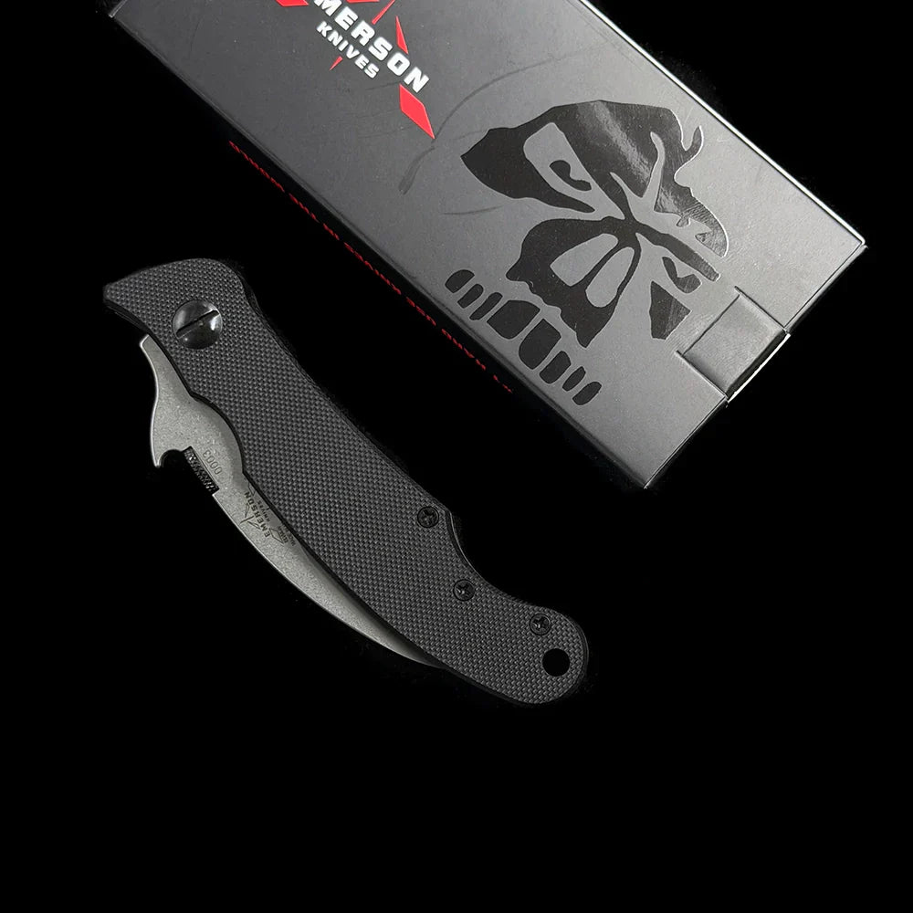 Emerson Elvia Tactical Flipper Knife – 2.75" 154CM Stainless Steel Hawkbill Blade – Textured G10 Handle Combat Folding Claw Knife