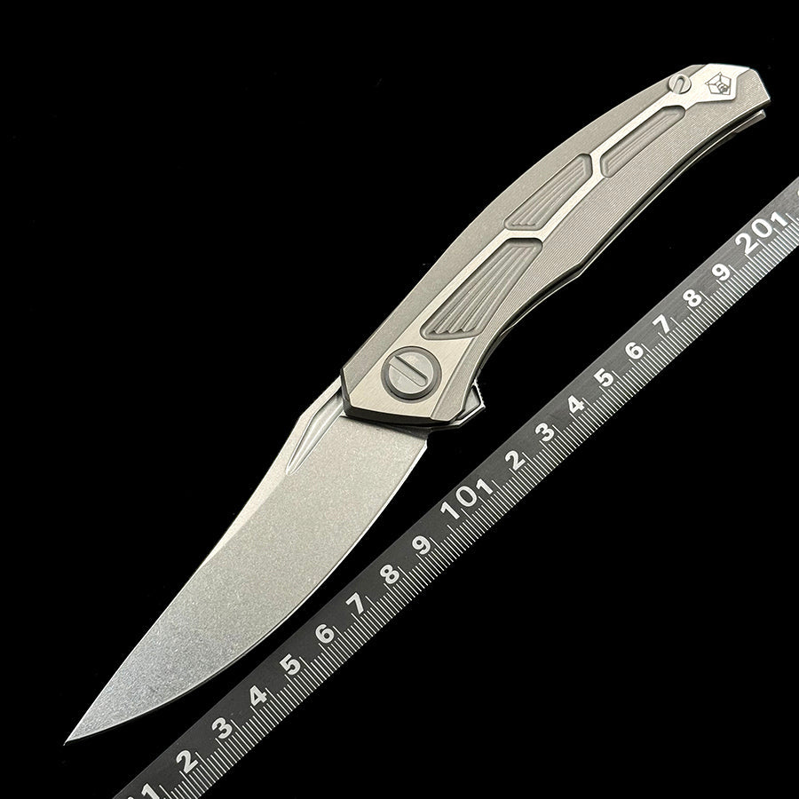 Shirogorov Quantum Folding Knife – 3.74" M390 Premium Steel Blade – Stonewashed TC4 Titanium Handle Flipper