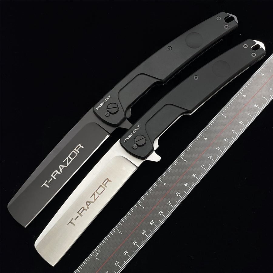 Extrema Ratio T-Razor Folding Knife – 3.86" N690 Steel Blade – CNC-Cut Black 6061-T6 Aluminum Handle
