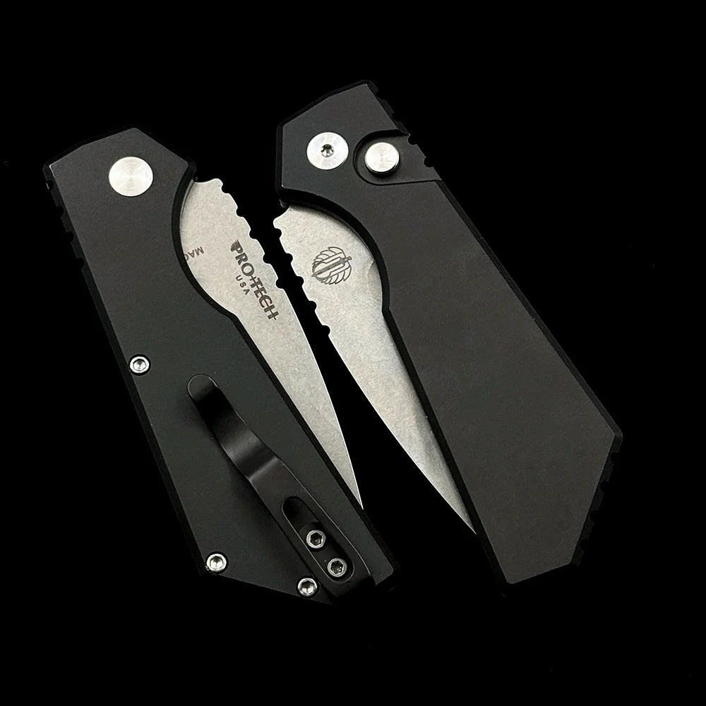 ProTech Strider PT201 PT+ AUTO Folding Knife – 3.05" CPM-MagnaCut Stonewash Blade – Black T6-6061 Aluminum Handle