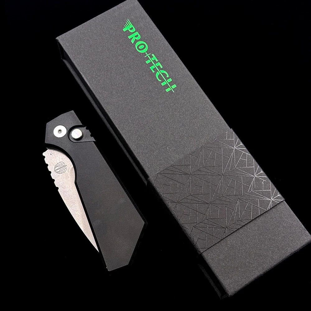ProTech Strider PT201 PT+ AUTO Folding Knife – 3.05" CPM-MagnaCut Stonewash Blade – Black T6-6061 Aluminum Handle