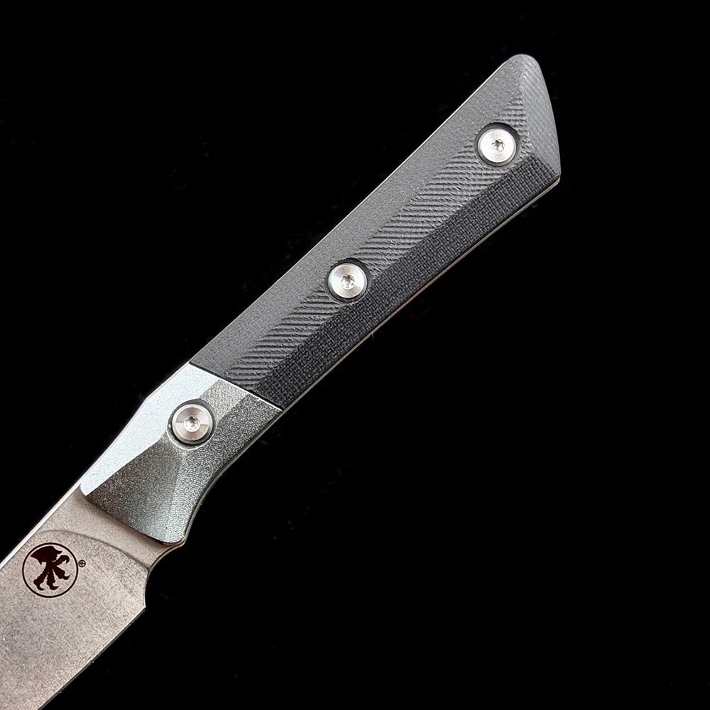 Microtech Steak Knife Premium Kitchen Fixed Blade – 3.74" M390 Super Steel Stonewashed Blade – Ergonomic G10 & Aluminum Alloy Handle Luxury Culinary Tool