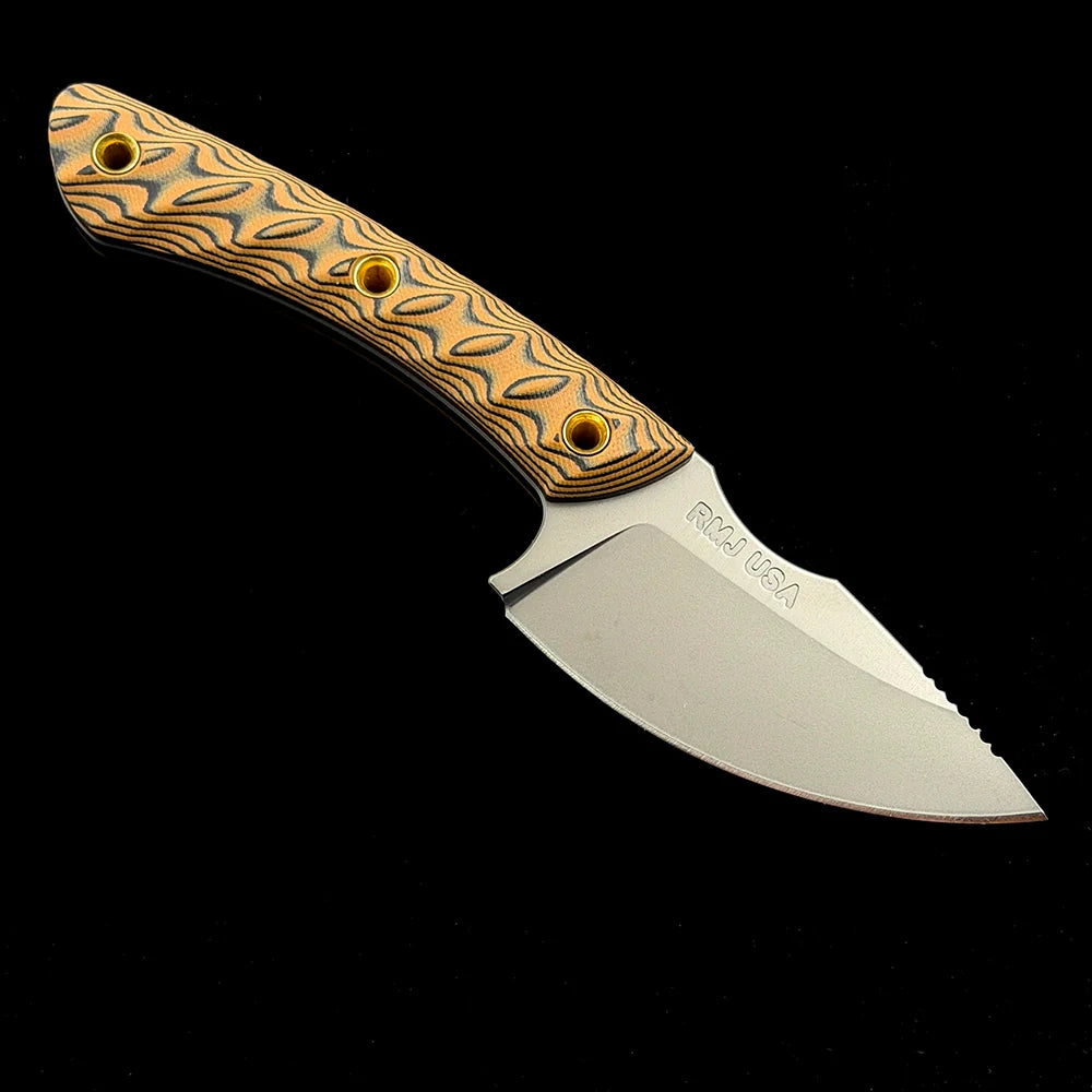 RMJ Tactical Small Fixed Blade Straight Knife – 3.54" USA-10 Steel Titanium Coated Blade – Dual-Color G10 Handle Combat EDC