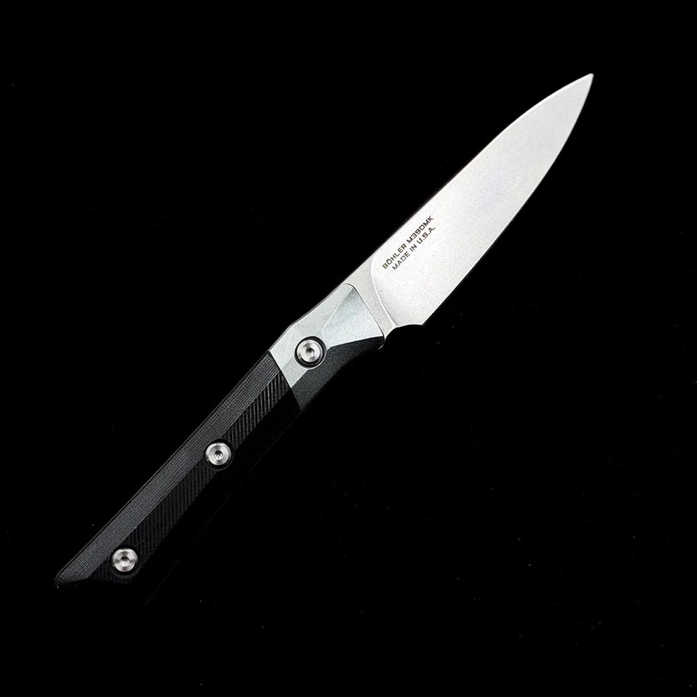 Microtech Steak Knife Premium Kitchen Fixed Blade – 3.74" M390 Super Steel Stonewashed Blade – Ergonomic G10 & Aluminum Alloy Handle Luxury Culinary Tool