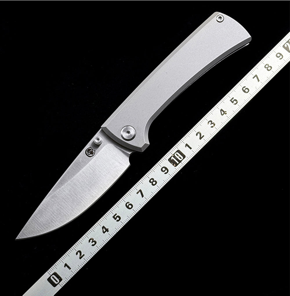 Chaves Knives RCK9 Folding Knife – 3.25" M390 Belt Satin Drop Point Blade with Stonewashed Titanium Handles