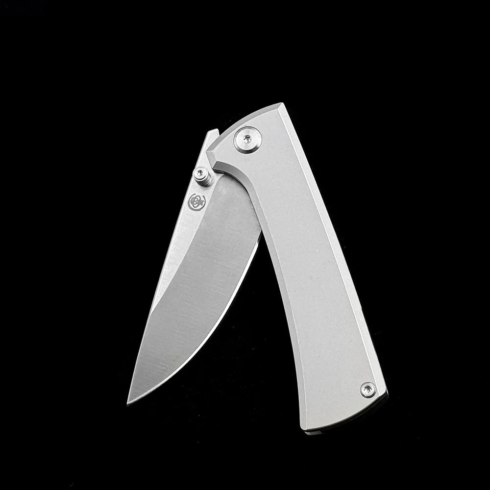 Chaves Knives RCK9 Folding Knife – 3.25" M390 Belt Satin Drop Point Blade with Stonewashed Titanium Handles
