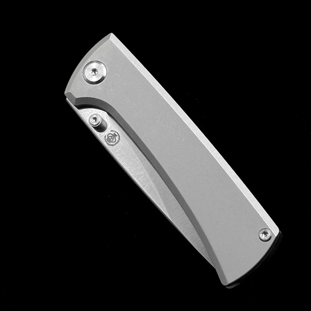 Chaves Knives RCK9 Folding Knife – 3.25" M390 Belt Satin Drop Point Blade with Stonewashed Titanium Handles
